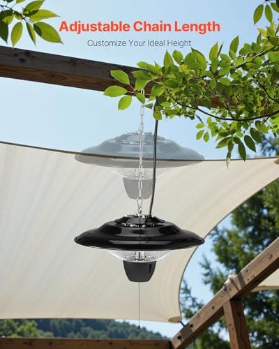 VEVOR Hanging Patio Heater, 1500W Electric Space Infrared Heater, IP34 Protection with 23.6 inch Pull Cord & Adjustable Chain, for Porch,Patio,Dining Room,Studio Outdoor/Indoor - Image 5