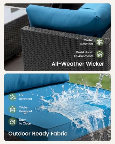 Patio Furniture Set - All-Weather - 7 Piece Patio Outdoor Conversation Set, Modular Wicker Rattan Sectional Sofa for Backyard, Garden, Poolside, Balcony, Porch, Patio,Black/Navy Blue - Image 4