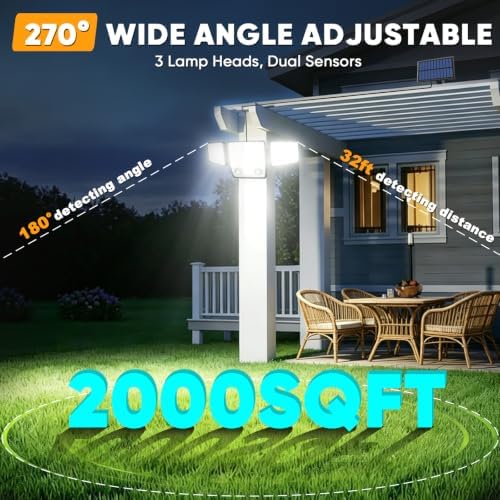 MDCMDCM Split Solar Lights Outdoor Waterproof with Dual Motion Sensors - 15.7ft Cable 3000LM Solar Security Light for Garden Patio Pathway Fence, IP65 Waterproof Solar Flood Lights for Outside - Image 5