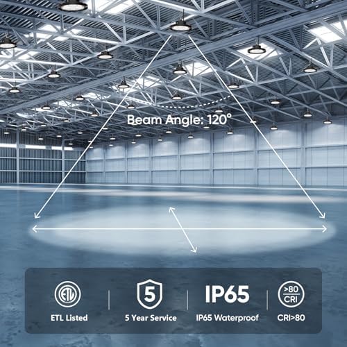 CINOTON 160W UFO LED High Bay Light, Aluminum LED Shop Lights with 24000LM, 5000K Commercial Bay Lighting for Warehouse Garage Workshop Factory Hall, 6' Cable & Safety Rope, ETL Listed 2 Pack - Image 5