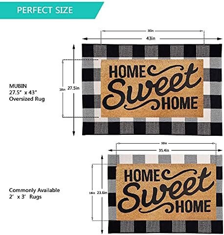 MUBIN Cotton Buffalo Plaid Rug, 27.5x43 Black and White Outdoor Rug Front Door Decorative Mat, Washable Doormat Foldable Area Rug Layered Door Mats Rug for Front Porch, Entryway, Patio - Image 2