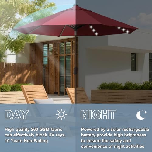 EliteShade USA 10-Year-Non-Fading 10ft Market Patio Umbrella, Commercial Grade Table Sun Umbrella with 80 Solar LED Lights, Crank Open, Windproof & UPF 50+ UV Protection for Garden, Deck, Pool, Backyard, Burgundy - Image 6