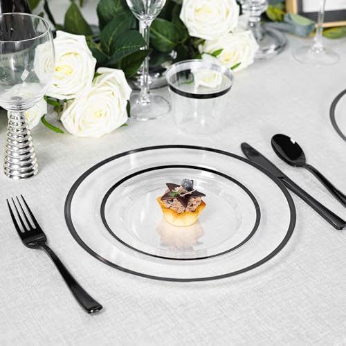 N9R 600PCS Clear Black Plastic Plates, Disposable Dinnerware Set for Party - Image 4
