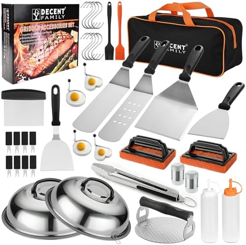 DY DECENT FAMILY 40PCS Griddle Accessories Kit, Flat Top Grill Accessories Set for Outdoor Barbecue. Griddle Accessories Set with Basting Cover, Spatula, Scraper, Burger Press, Tongs, Cleaning Kit by DYDECENTFAMILY