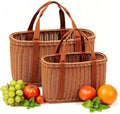 Shopping Wicker Basket with Handles, Handwoven Picnic Basket, Portable Storage Decor for Kitchen, Home, Outdoor and Farmers Market (S+M) by Unknown