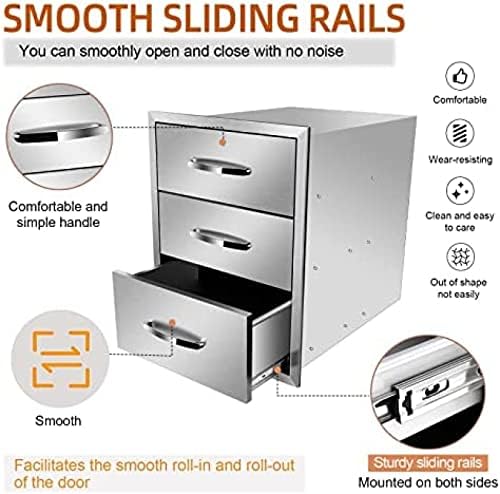 AHLOKI Stainless Steel with Chrome Handle BBQ Island Drawers for Outdoor Kitchen Or Grill Station,18Wx23Dx24H - Image 5