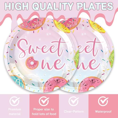 40pcs Donut Party Supplies,include 20 Dessert plate and 20 Napkin,Sweet one Party Plate Napkin Set,Used for Candyland Party Decoration - Image 3