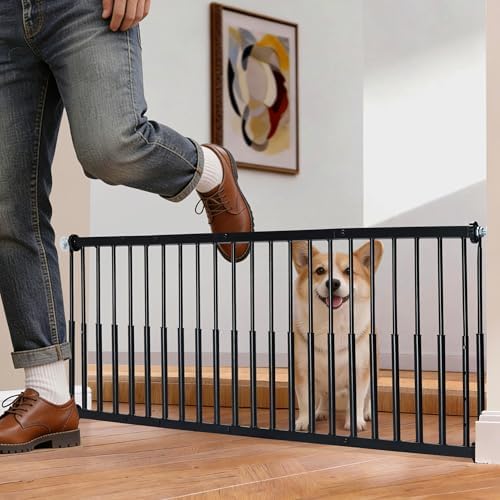 14''-19.5'' Height Adjustable Dog Gate, Extra Wide 18.1"-53" All Metal Short Dog Gate to Step Over, Pressure Mount Small Pet Puppy Gate for Stairs & Doorways(Black) - Image 3