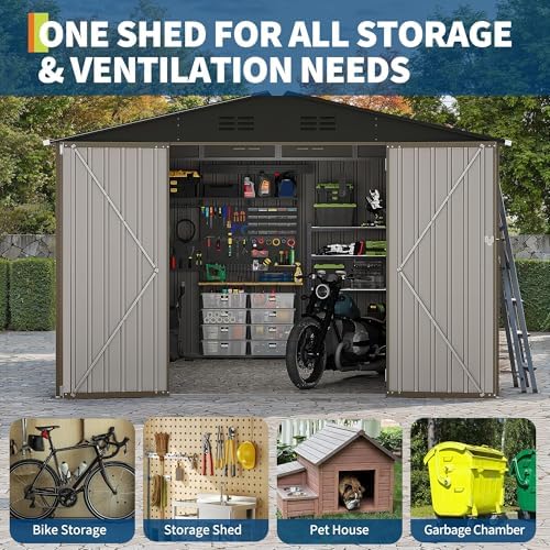 Garvee 10x10 FT Outdoor Storage Shed–Sloping Roof, Double Lockable Door - Image 6