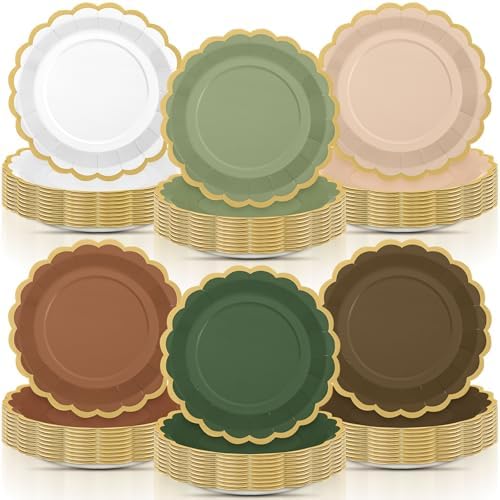 96 Pcs Sage Paper Plates 9 Inch Scalloped Woodland by Tiangrid