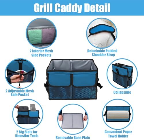 Large Grill Caddy Bag with Paper Towel Holder for Outdoor Grills, Blue - Image 3