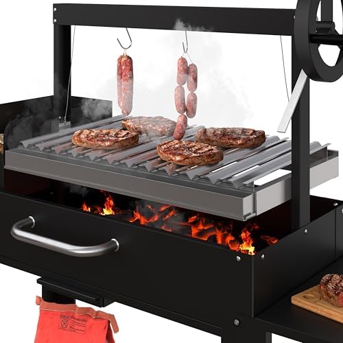 KoolMore 54 in. Charcoal BBQ Grill, Santa Maria Argentine Outdoor Grill with Interchangeable V Grates, Large Barbecue Grill for Outdoor Cooking, Black - Image 2