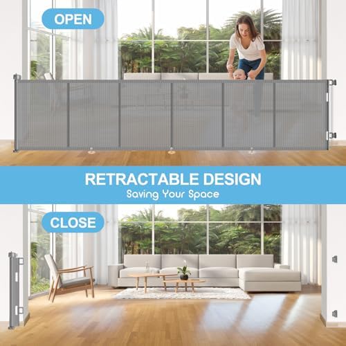 EZIGO 150 Inch Retractable Baby Gates Extra Wide Reinforced Baby Dog Gate - Image 6