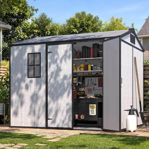 6 x 8 FT Plastic Outdoor Storage Shed with Floor, Resin Garden Shed by DNYKER