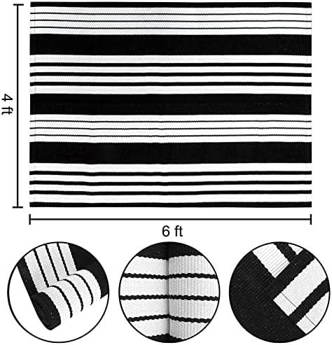 Black and White Outdoor Patio Rug 4'x 6',Cotton Porch Outdoor Area Rug - Image 2