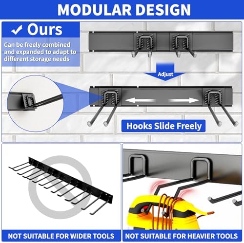 Garage Tool Organizer Wall Mount, 48 Inch Heavy Duty Garden Tool Organizer Storage System, Easy Install with 9 Adjustable Hooks, for Garage, Basement, Shed, Workshop, Black, Steel - Image 4