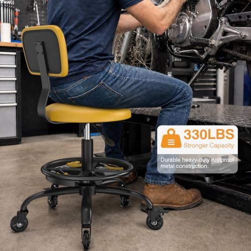 Rolling Shop Stool with Wheels, Mechanic Stool Chair with Backrest - Image 3