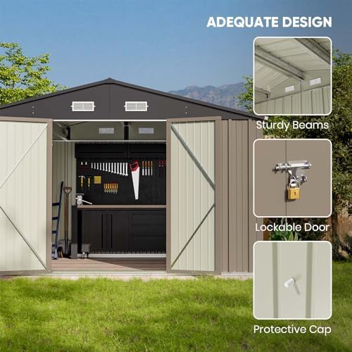 Patiowell 10x8 FT Outdoor Storage Shed with Floor Frame, Brown - Image 4