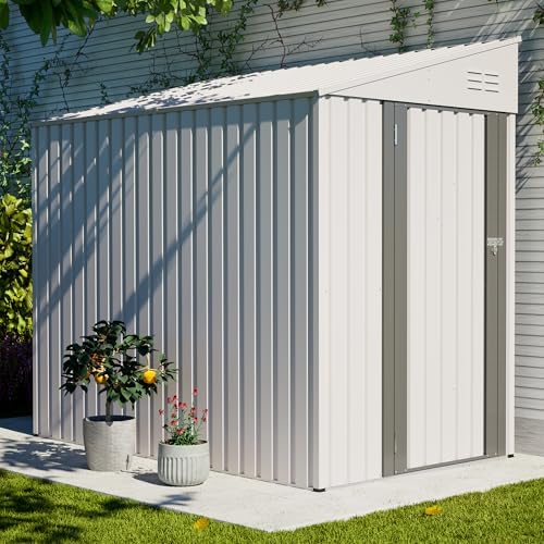 YOPTO 4x7 FT Outdoor Storage Shed Lean to Shed,Metal Shed W/Lockable Door & Air Vent,All Weather Waterproof Garden Tool House W/Reversible Installation,for Backyard,Patio,Lawn,White - Image 4