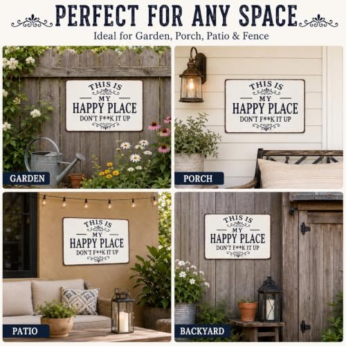 BHOKEM Funny Garden Sign My Happy Place Vintage Tin Sign 8x12 INCH - Image 4