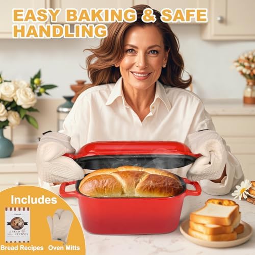 3.6QT Oval Enameled Cast Iron Dutch Oven, Sourdough Bread Baking Pan with Lid - Image 2