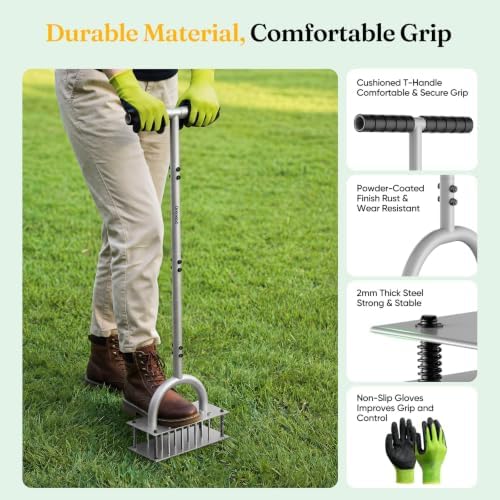 Grenebo Lawn Aerator Tool with 16 Spikes, Manual Yard Aerator, Gray - Image 7