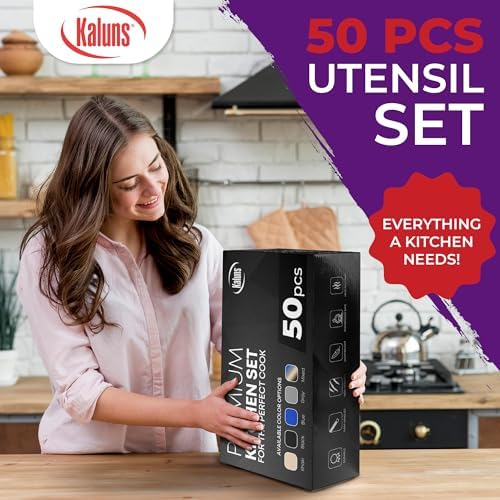 Kaluns 50 PCS Silicone Kitchen Utensils Set Complete Kitchen Set - 800°F Heat Resistant Non-Stick Premium Silicone Cooking Utensils W Wooden Handles - Can Opener, Masher, Turner, Silicone Spatula Set - Image 4