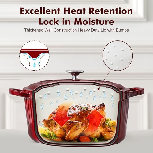 SENSARTE 6.5QT Enameled Cast Iron Dutch Oven Pot with Lid&Cotton Potholders - Image 3