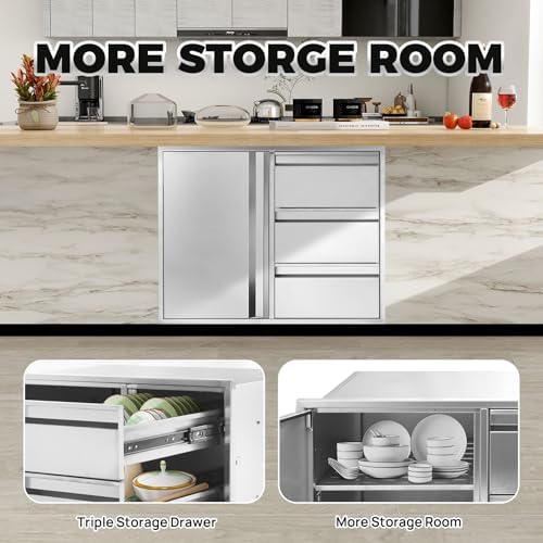 POPMOON Outdoor Kitchen Drawer Combo 28"x22"x19.5"Triple Drawers - Image 3