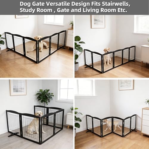 ZJSF Freestanding Dog Fence Indoor, Foldable Dog Gate for Doorways, Stairs or Hallways, Sturdy Wood Extra Wide Pet Gate with Support Feet for The House, Black, 32 "Height-6 Panels - Image 4