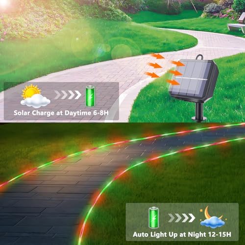 Solar Rope Lights, 66ft 200LED Solar String Lights, 8 Modes, Waterproof - Image 4