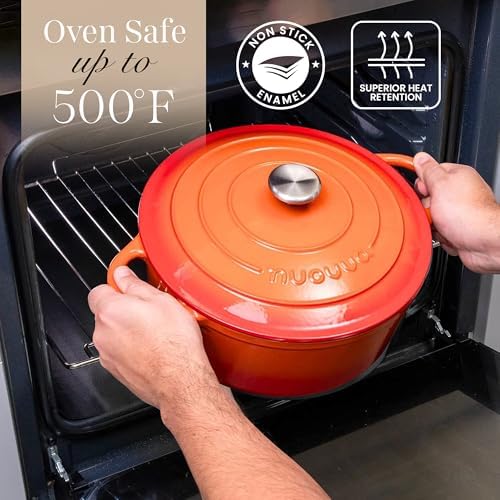 Nuovva Enamelled Cast Iron Dutch Oven Pot with Lid-6.4 Quart Non Stick Casserole Pot-Heavy Duty & Oven Safe up to 500° F for Bread Baking, Braising, Stews, Roasting - 28cm Orange - Image 5