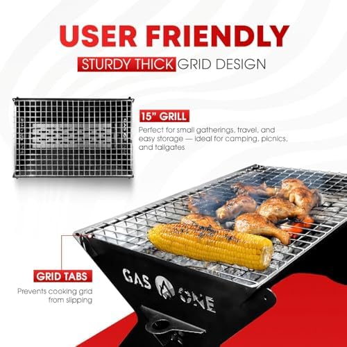 GasOne 15” Portable Charcoal Grill – Foldable BBQ Grill – Camping Grills for Backyard, Bonfire, Patio – Heavy-Duty Portable Fire Pit – Camp Cooking Gear - Image 5