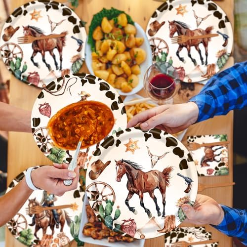 96 PCS Western Cowboy Party Paper Plates Napkins Set for 24 Guests - Image 7
