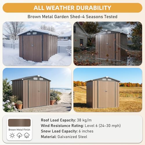 Aoxun 6'x4' Outdoor Shed with 2 Pack Motion Sensor Light, Brown - Image 7