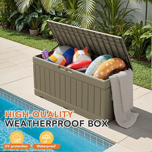 78 Gallon Deck Box Outdoor Indoor Waterproof Storage, Box Coffee - Image 4