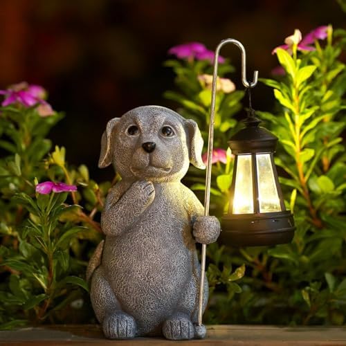 Qeeman Solar Dog for Garden Decor: Weatherproof Resin Statues by WELCOMETOQEEMAN