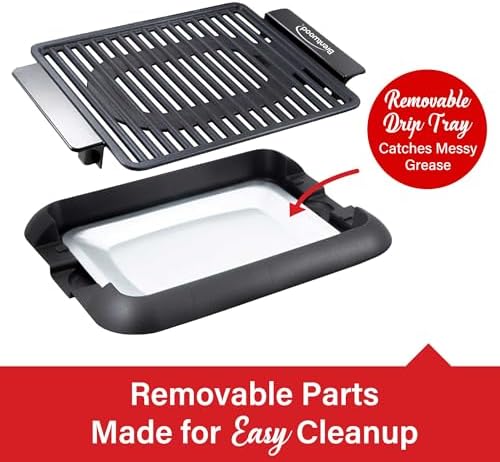 Brentwood 1200W Electric Smokeless Indoor Grill with Ceramic Non-Stick Surface, Adjustable Temperature, and Dishwasher Safe Parts, 12.6” x 10”, Black - Image 3