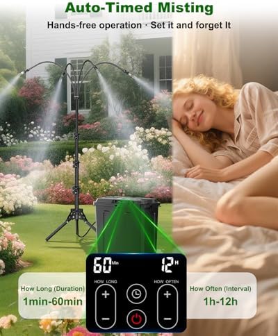 Ausic Portable Misting System with Stand, Water Cooling Misters Set for Outside Patio - 9L Bucket Built-in 10000mAh Battery & PCS Pump & Timer for Outdoor, Canopy, Sport, Golf, Beach, Greenhouse, Camp - Image 4
