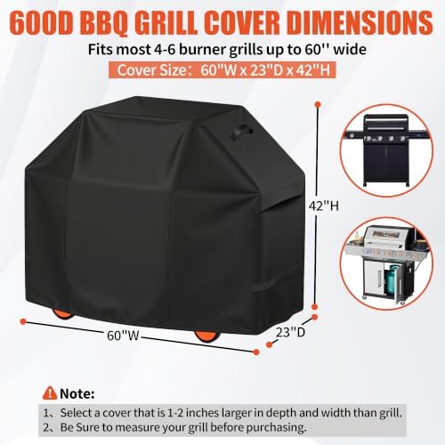iCOVER Grill Cover 60 inch, BBQ Grill Cover for Outdoor Grill, 600D Heavy Duty Waterproof BBQ Cover, Anti-UV and Rip-Proof Barbecue Cover, Gas Grill Cover for Weber, Char-Broil, Nexgrill, etc - Image 2