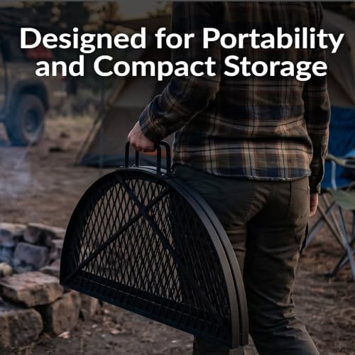 Sunnydaze Round Folding Camping Grill Grate - Portable Foldable Campfire Cooking Grate for Fire Pit - Heavy-Duty Black Steel with Handles for Outdoor Backyard BBQ - 36" Diameter - Image 4