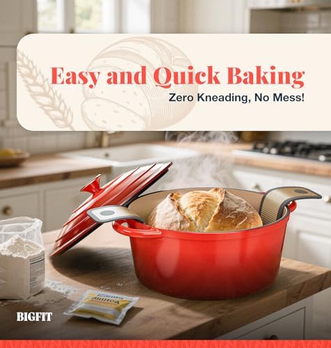 5QT Dutch Oven for Sourdough Bread Baking, Red Cast Iron Bread Pan with Lid - Image 2