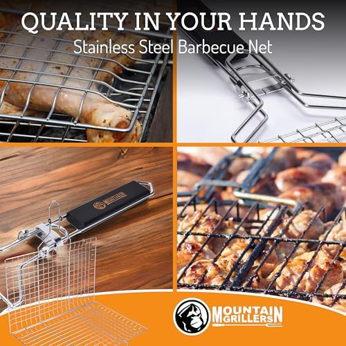 Mountain Grillers BBQ Grill Basket - Stainless Steel Outdoor Grilling Rack for Fish, Vegetable, Chicken and Others - Charcoal Grill Tray Basket with Wooden Handle - Tools for Cooking Grilled Barbecue - Image 5