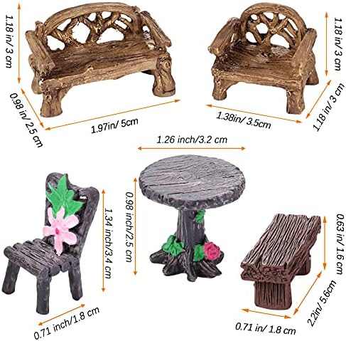 Skylety 12 Pieces Garden Furniture Ornaments Miniature Table and Chairs Set Village Micro Resin Bench Chair for Fairy Garden Accessories Home Micro Landscape Decor(Cute Style) - Image 2