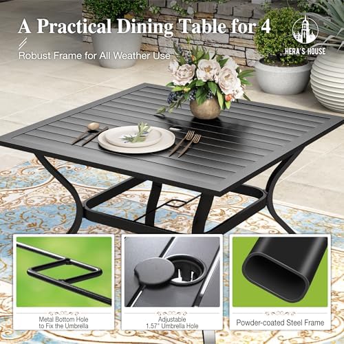 HERA'S HOUSE 5pc Patio Dining Set for 4, Outdoor Metal Table & Blue Chairs - Image 4