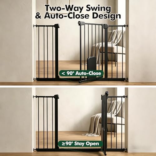 31-46“ Metal Pet Gate with Cat Door, Auto Close, Matte Black - Image 6