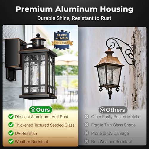 Outdoor Wall Lighting with GFCI Outlet, Modern Black Exterior Light Fixtures with Gold Trim, Aluminum Anti-Rust Outside Lights for House, Porch, Garage, Adjustable Sensitivity & Brightness - Image 6