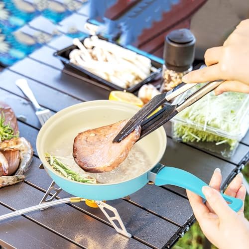 Non-Stick Cookware Set, Portable Lightweight Cast Iron Pots and Pans with Glass Lids and Nylon Utensils - 13 Piece Set, Outdoor Camping Picnic Travel（Blue） - Image 5