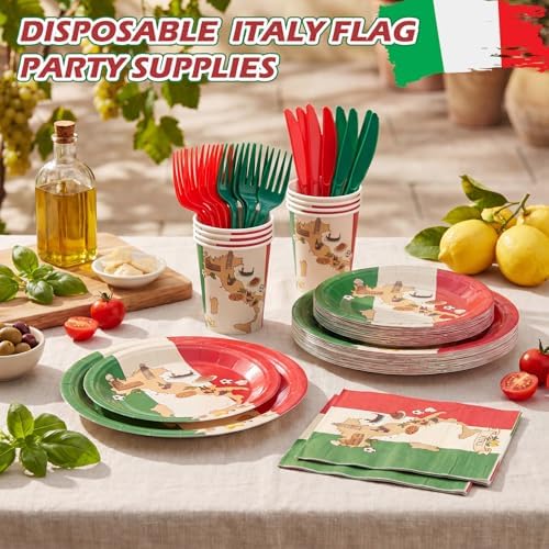 FoldTier 350 Pcs Italian Flag Plates and Napkins Party Supplies Disposable Paper Tableware Set Red White and Green Italian Flag Party Decorations for Holiday Festival Family Serve 50 Guests - Image 2