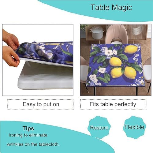 Square Fitted Outdoor Tablecloth, Lemon and Tile Pattern Printed on Fade Resistant Outdoor Table Cover, Great for Picnics BBQs Daily Meals, Fit for 30" x 30" Square Tables - Image 3